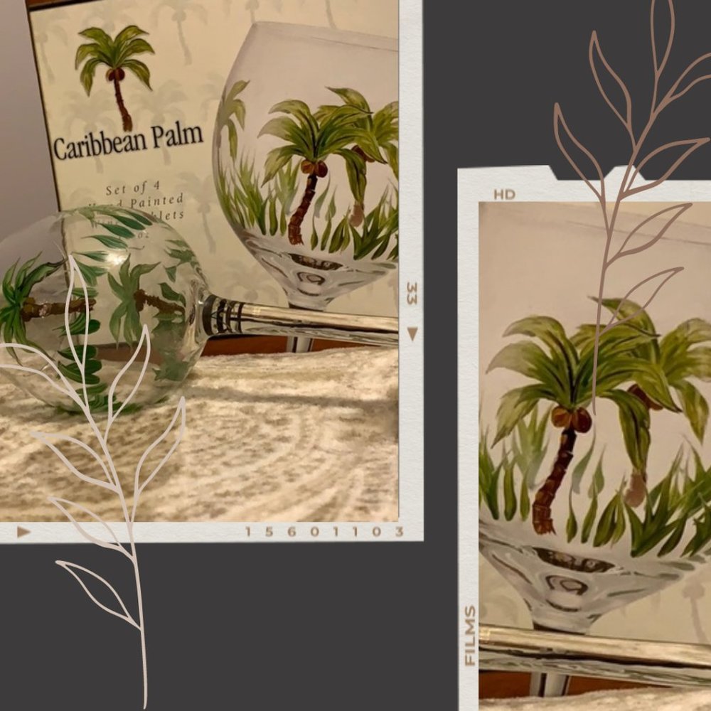 Carribean Palm Hand-Painted Wine Goblets (2)